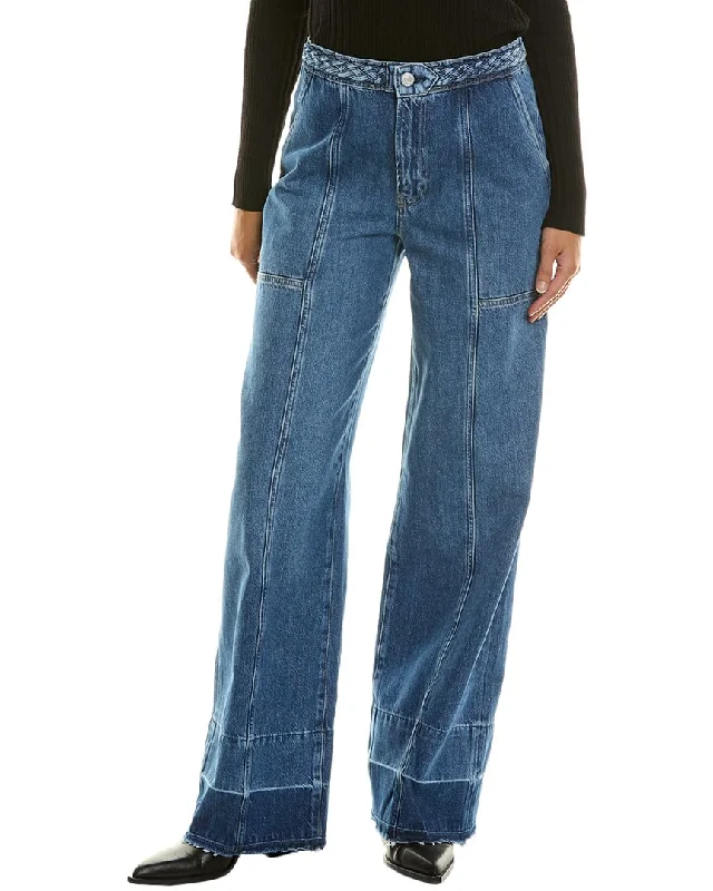 FRAME Denim Braided Waistband  Wide Leg Jean Elegant Raw Hem Jeans