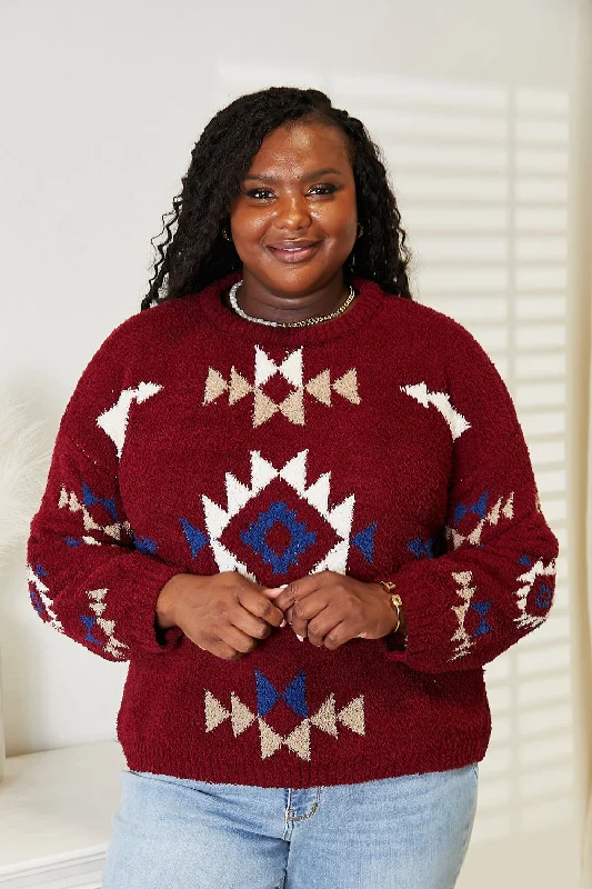 Full Size Aztec Soft Fuzzy Sweater Spandex Rayon Corduroy