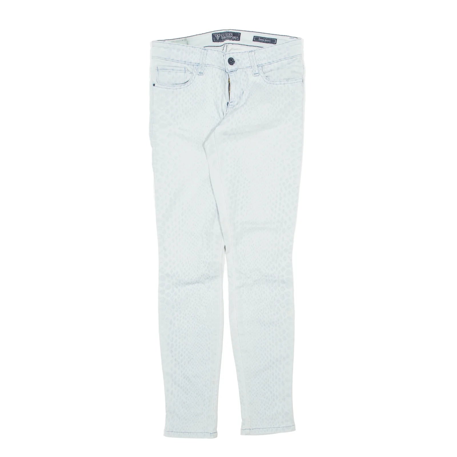 GUESS Cheetah Print Power Blue Jeans W24 L28 Comfortable Distressed Straight-Leg Jeans GUESS Cheetah Print Power Blue Jeans W24 L28 Comfortable Distressed Straight-Leg Jeans