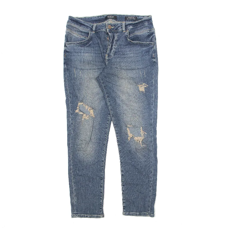 GUESS Vanille Low Rise Distressed Jeans Blue Denim Relaxed Tapered Stone Wash Womens W27 L25 Comfortable Boyfriend Jeans GUESS Vanille Low Rise Distressed Jeans Blue Denim Relaxed Tapered Stone Wash Womens W27 L25 Comfortable Boyfriend Jeans