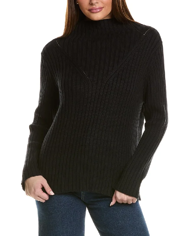 Hannah Rose Chunky Rib Funnel Neck Cashmere-Blend Sweater Silk Blend Satin Velvet