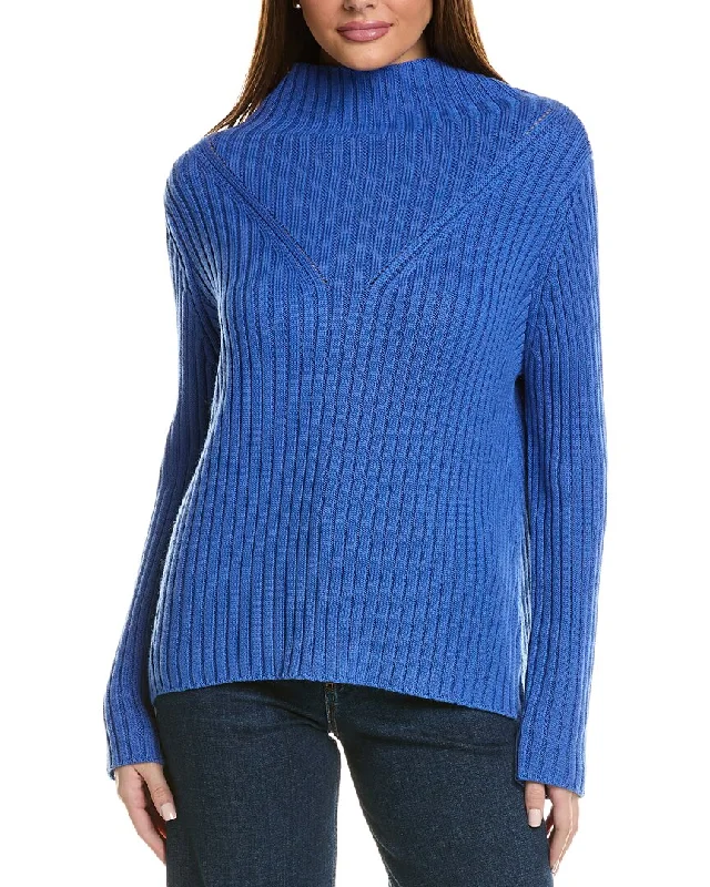Hannah Rose Chunky Rib Funnel Neck Cashmere-Blend Sweater Spandex Rayon Corduroy