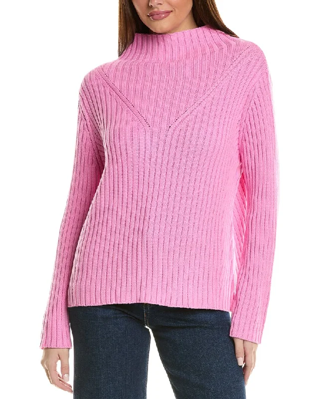Hannah Rose Chunky Rib Funnel Neck Cashmere-Blend Sweater Fitted Loose Oversized