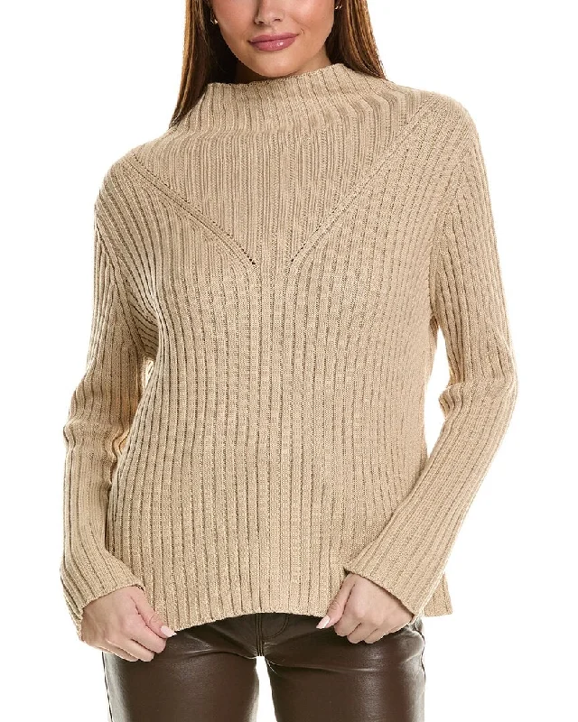 Hannah Rose Chunky Rib Funnel Neck Cashmere-Blend Sweater Satin Blend Silk Blend Wool Blend Hannah Rose Chunky Rib Funnel Neck Cashmere-Blend Sweater Satin Blend Silk Blend Wool Blend