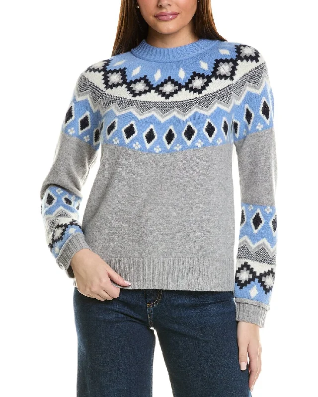 Hannah Rose Fairisle Wool, Angora & Cashmere-Blend Sweater Graphic Sweater Embroidered Appliqued