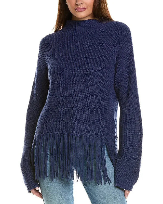 Hannah Rose Hadley Mock Neck Cashmere-Blend Sweater Glossy Satin Silk
