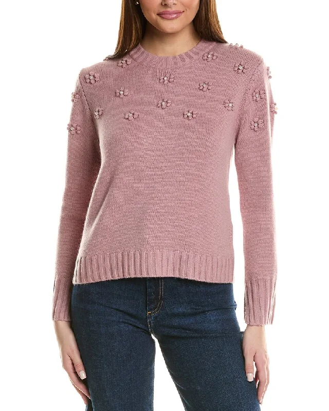 Hannah Rose Pearl Bobble Cluster Wool & Cashmere-Blend Sweater Turtle Neck Boat Neck Asymmetrical Neck