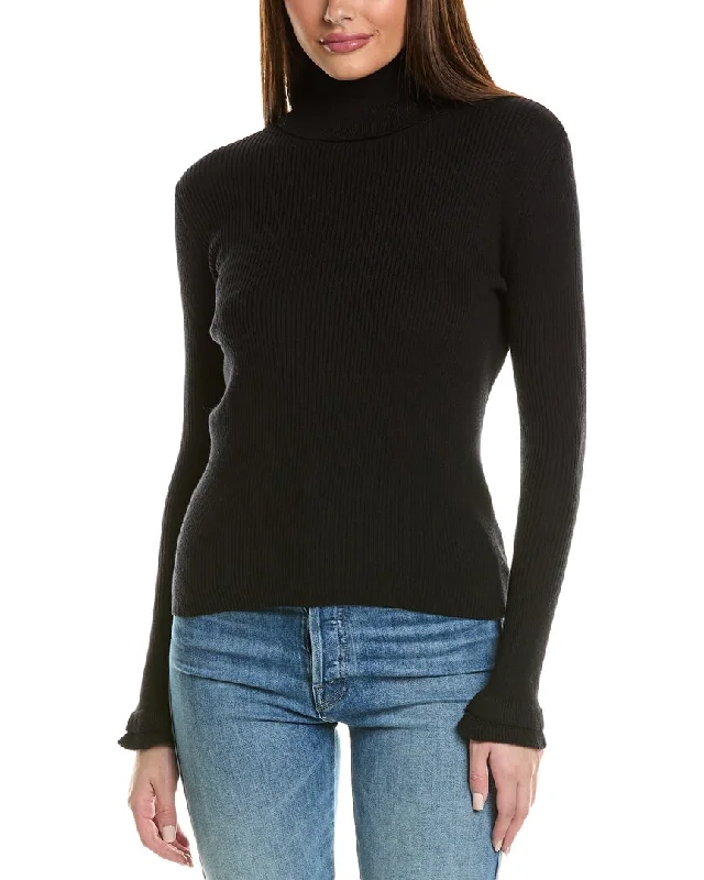 Hannah Rose Rib Ruffle Turtleneck Cashmere-Blend Sweater Velvet Chenille Corduroy