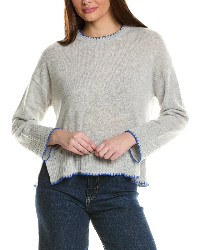 Hannah Rose Whipstitch Trim Cashmere Sweater Notch Collar Peter Pan Collar Cowl Neck Hannah Rose Whipstitch Trim Cashmere Sweater Notch Collar Peter Pan Collar Cowl Neck