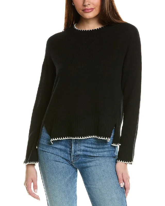 Hannah Rose Whipstitch Trim Cashmere Sweater Fitted Loose Oversized