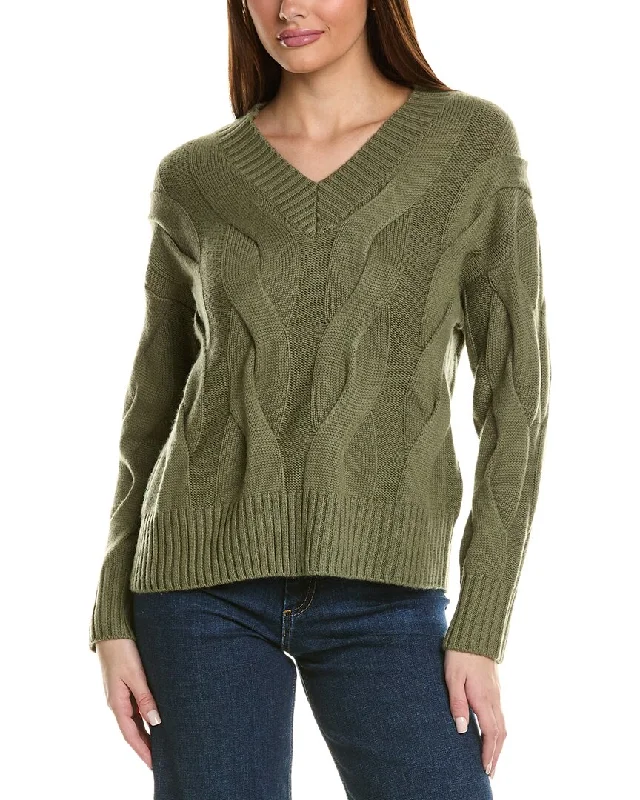 Hannah Rose Wide Cable V-Neck Wool & Cashmere-Blend Sweater Cable Knit Ribbed Knit Lace Knit Hannah Rose Wide Cable V-Neck Wool & Cashmere-Blend Sweater Cable Knit Ribbed Knit Lace Knit