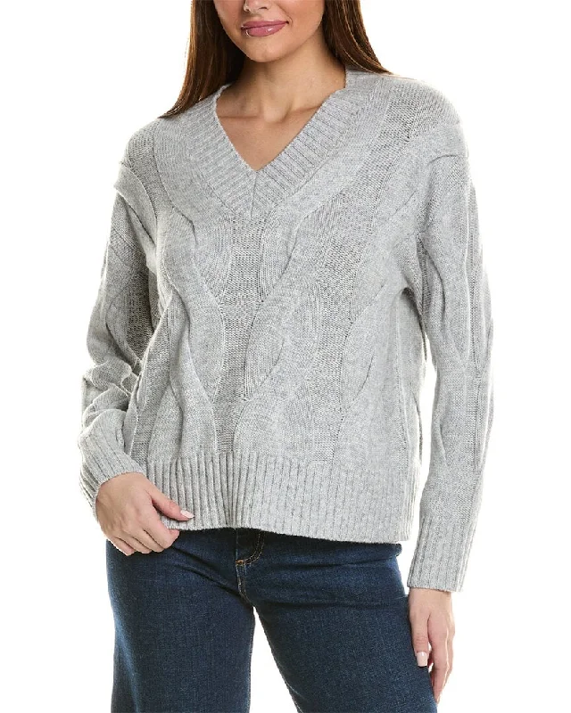 Hannah Rose Wide Cable V-Neck Wool & Cashmere-Blend Sweater Wool Sweater Cotton Sweater Cashmere Sweater
