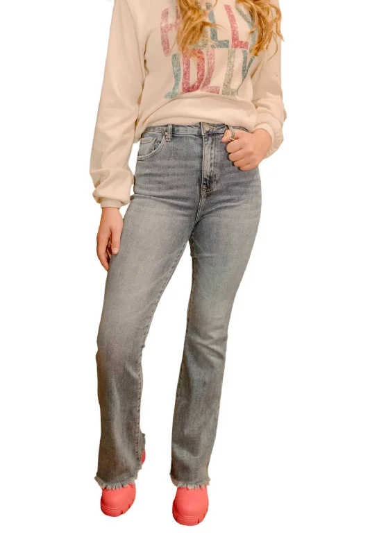 Hannah Vintage High Rise Flare Denim Jean In Light Wash Comfortable Folded Hem Jeans Hannah Vintage High Rise Flare Denim Jean In Light Wash Comfortable Folded Hem Jeans
