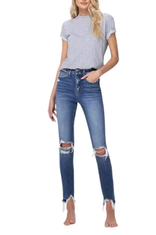 High Rise Ankle Skinny Jeans In Denim Blue Stylish Slim Fit Denim