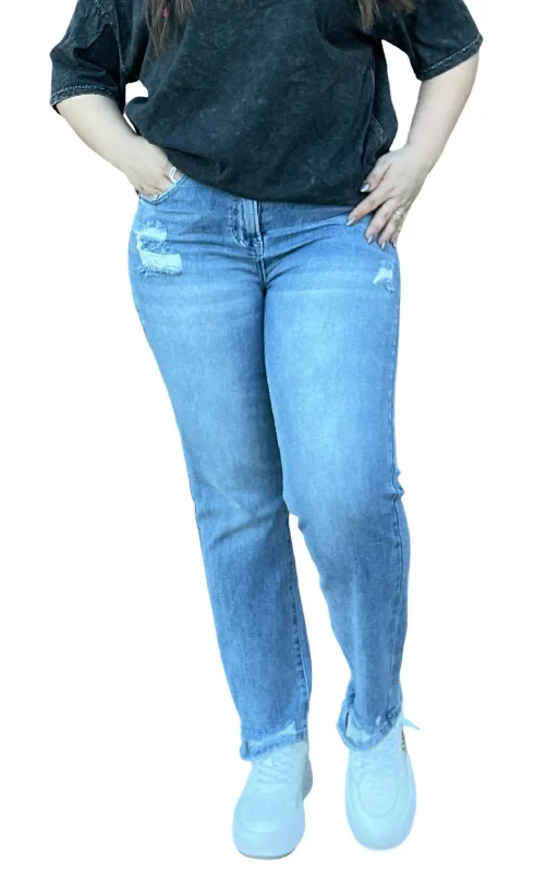 High Rise Slim/straight Jeans In Medium Wash Fashionable White Denim Jeans