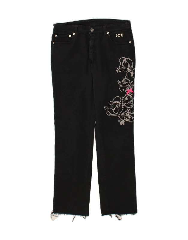 ICEBERG Womens Donald Duck Graphic Straight Jeans W30 L30 Black Cotton Stylish High-Waist Skinny Denim ICEBERG Womens Donald Duck Graphic Straight Jeans W30 L30 Black Cotton Stylish High-Waist Skinny Denim
