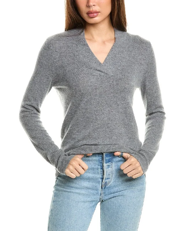 InCashmere Cross Neck Cashmere Sweater Hooded Caped Shawl Collar