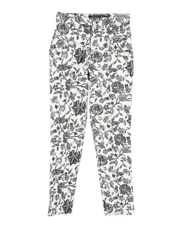 Isabel Marant Lorrick Cropped Floral-Print Jeans in White Cotton Trendy Patchwork Denim Jeans Isabel Marant Lorrick Cropped Floral-Print Jeans in White Cotton Trendy Patchwork Denim Jeans