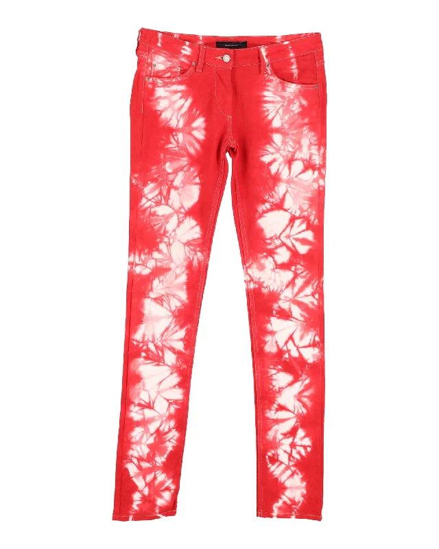Isabel Marant Tie-Dye Jeans in Red Cotton Casual Distressed Denim Jeans