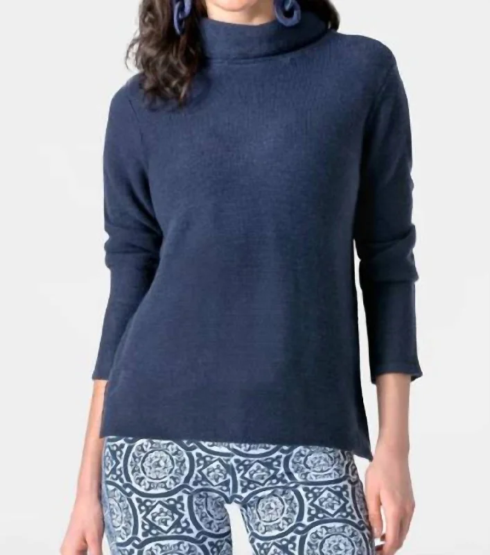 Knit Knit Turtleneck Sweater In Navy Plaid Sweater Polka Dot Checkered