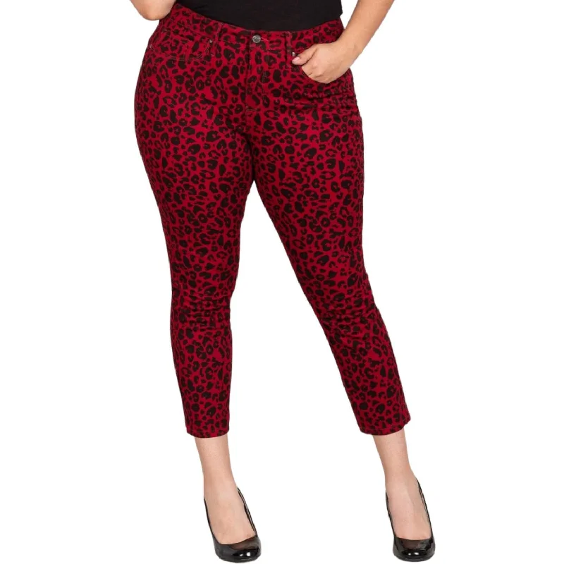 Leopard Print Jeans In Red Comfortable Faded High-Rise Jeans