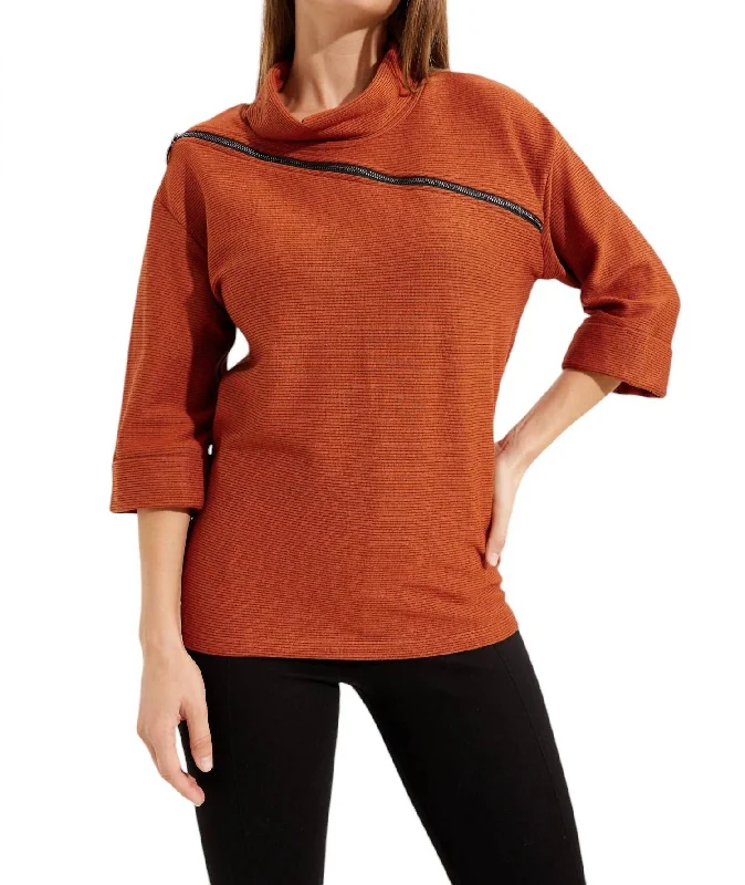 Mock Neck Sweater In Tandoori/black Layered Multi-layer Single Layer