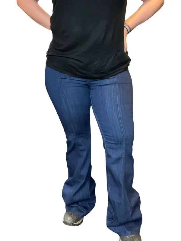 Morticia Pull On Flare Jeans In Denim Fashionable Slouchy Fit Jeans