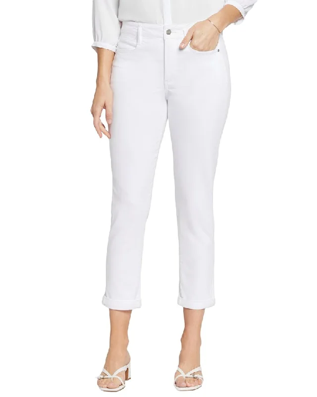 NYDJ High-Rise Girlfriend Optic White Jean Comfortable Faded High-Rise Jeans