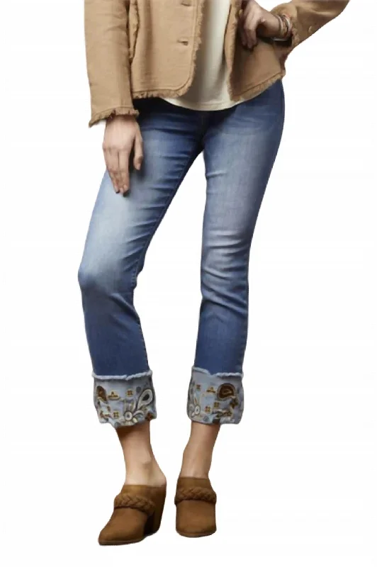 Omg Straight Embroidered Bottom Jeans In Medium Denim Trendy Skinny Fit Jeans