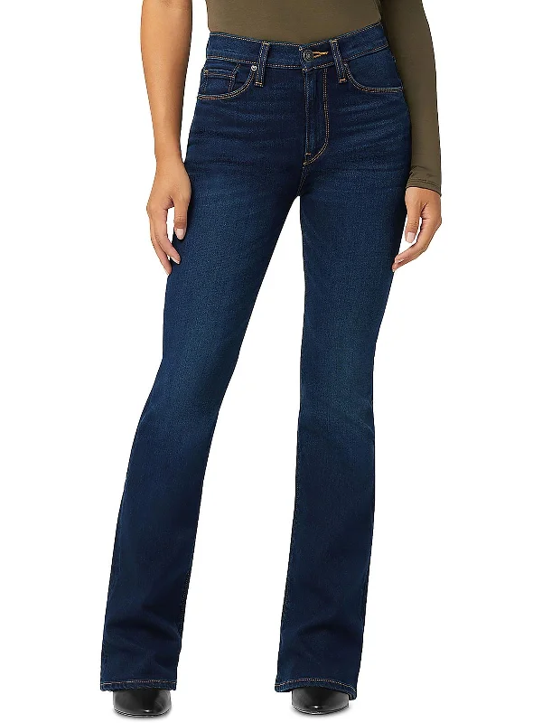 Petites Barbara Womens High Rise Denim Bootcut Jeans Classic Button Fly Jeans