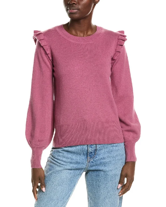 QUINN Ruffle Sleeve Wool & Cashmere-Blend Sweater Spandex Rayon Corduroy