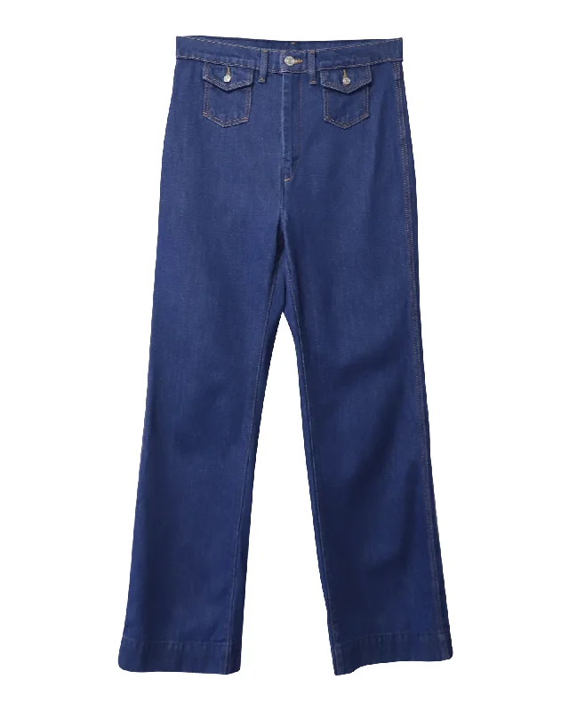 Re/done Straight Leg Denim Jeans in Blue Cotton Fashionable Raw Edge Jeans
