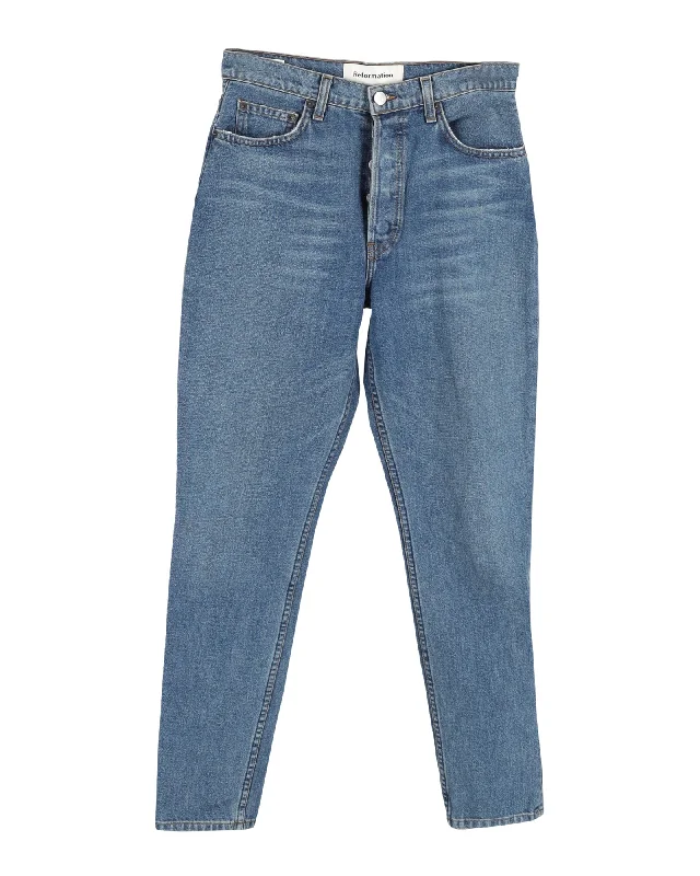 Reformation Jeans in Blue Cotton Denim Stylish Acid-Wash Jeans