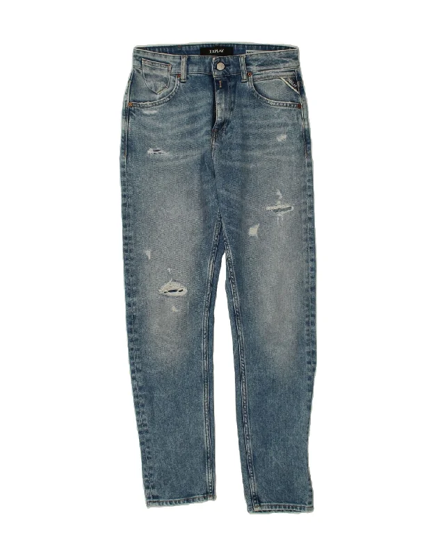 REPLAY Womens Marty Distressed Boy Fit Slim Jeans W24 L29 Blue Elegant Wide-Leg Jeans REPLAY Womens Marty Distressed Boy Fit Slim Jeans W24 L29 Blue Elegant Wide-Leg Jeans