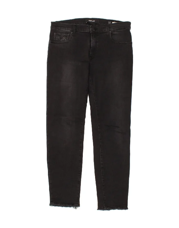 REPLAY Womens Slim Jeans W30 L28 Black Trendy Plus Size Jeans