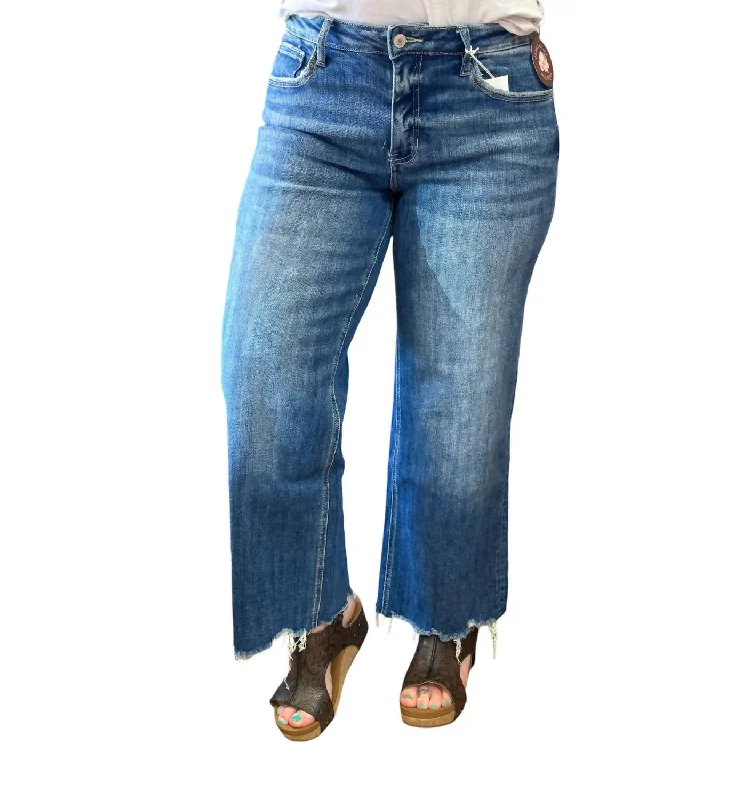 Sedona Mid Rise Wide Leg Crop Denim Jeans In Medium Dark Wash Fashionable Straight Fit Denim Sedona Mid Rise Wide Leg Crop Denim Jeans In Medium Dark Wash Fashionable Straight Fit Denim