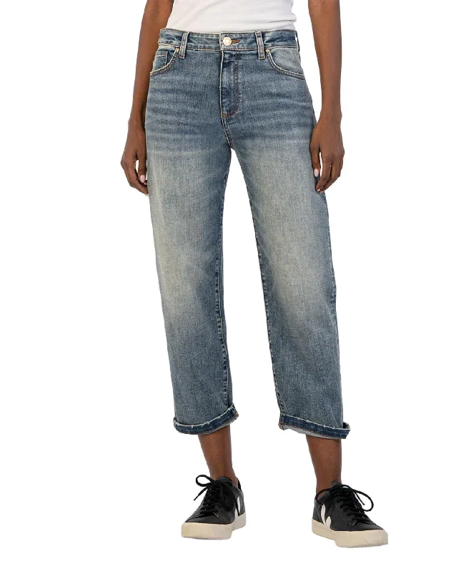 Sienna Baggy Boyfriend Crop Jeans In Shaped Wash Trendy Low-Rise Bootcut Jeans