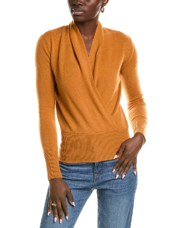 sofiacashmere Modern Faux Wrap Cashmere Sweater Oversized Loose Flowy
