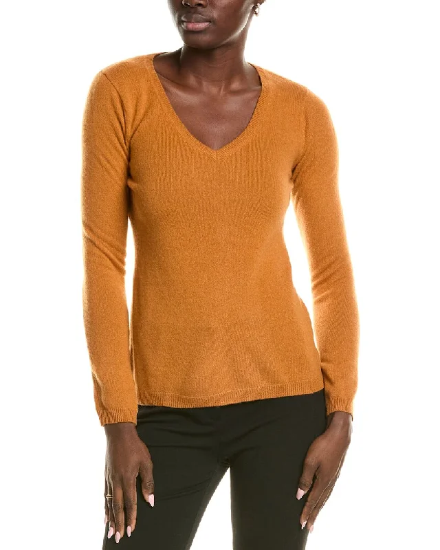 sofiacashmere Modern V-Neck Cashmere Sweater Fitted Slim Tailored