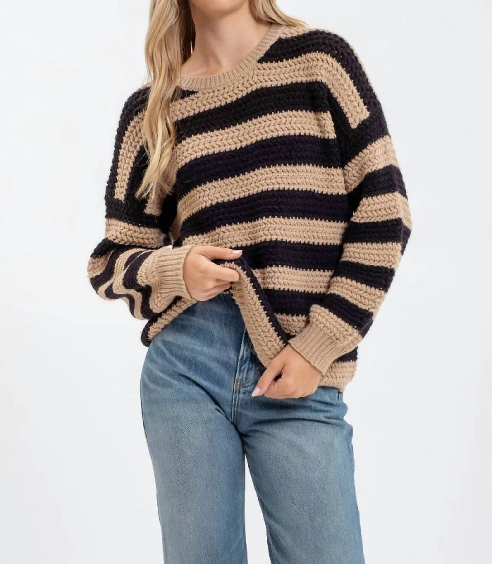 The Stripes Of Life Sweater In Taupe Lightweight Heavyweight Midweight