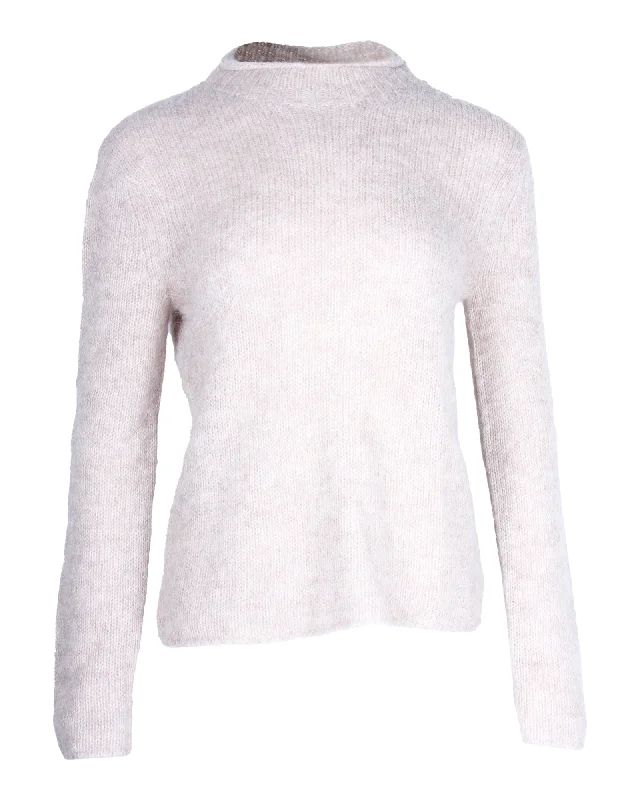 Theory Mock-Neck Sweater in Beige Alpaca Wool Cotton Fabric Linen Fabric Terry Fabric