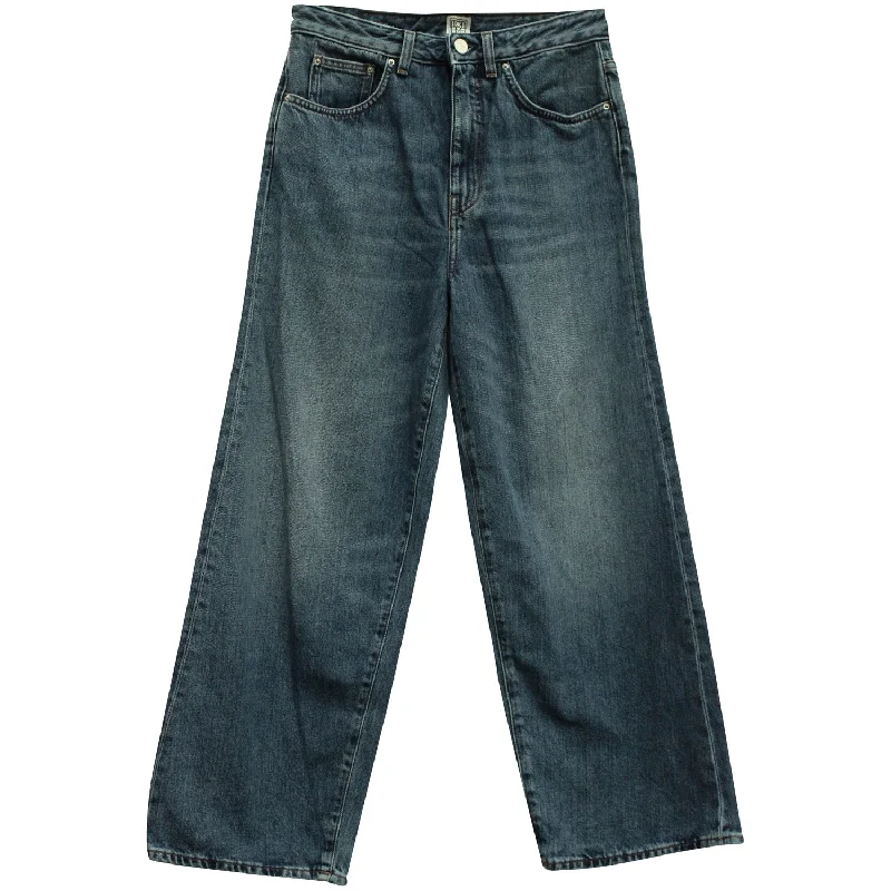 Totême Flare Fit Denim Washed Jeans in Blue Cotton Stylish High-Waisted Denim