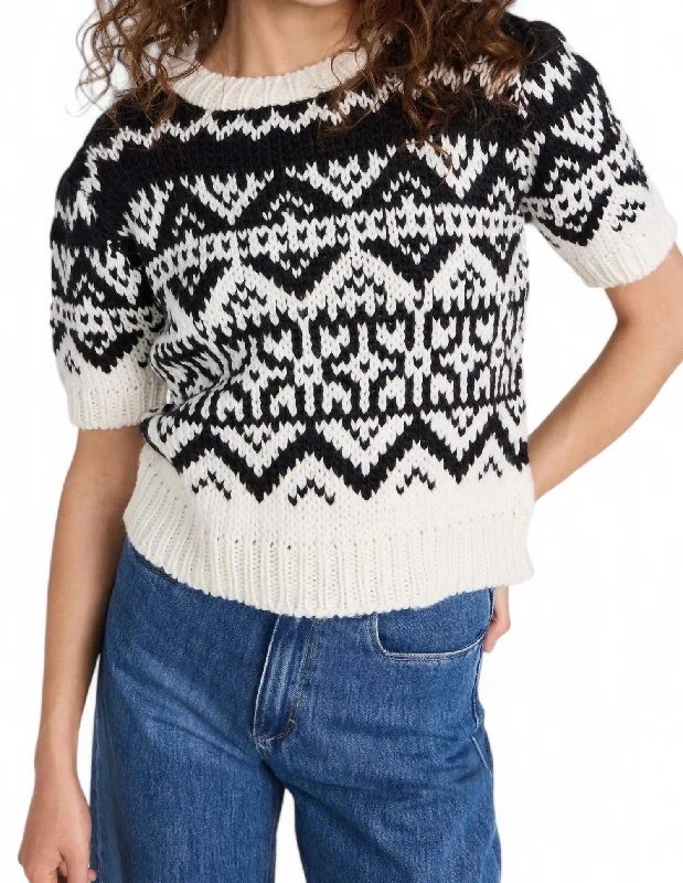 Travis Sweater In Black/white Combo Terry Blend Velvet Blend Canvas Blend