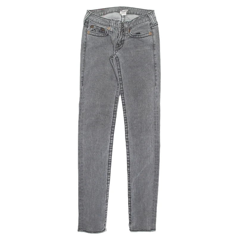 TRUE RELIGION Grey Jeans W26 L34 Fashionable Raw Hem Bootcut Jeans