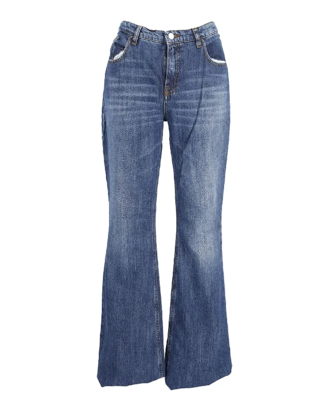 Victoria Beckham Flared Hem Jeans in Blue Cotton Denim Fashionable White Denim Jeans Victoria Beckham Flared Hem Jeans in Blue Cotton Denim Fashionable White Denim Jeans