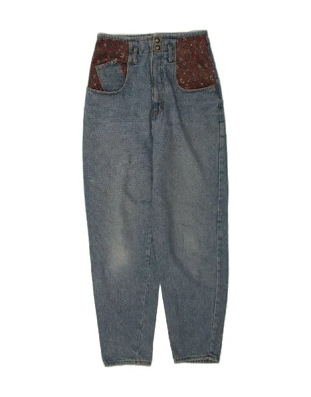 VINTAGE Womens High Waist Tapered Jeans Small W24 L30 Blue Paisley Cotton Stylish Plus Size Denim Jeans VINTAGE Womens High Waist Tapered Jeans Small W24 L30 Blue Paisley Cotton Stylish Plus Size Denim Jeans
