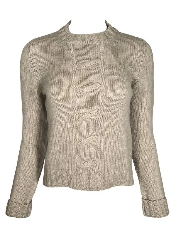 Women's Cable Crew Sweater In Travertine Anti-Pilling Anti-Shrink Durable
