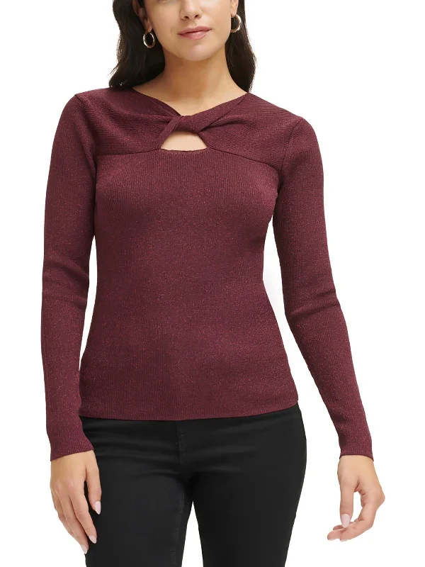 Womens Knit Metallic Pullover Sweater Sequined Glittery Shiny