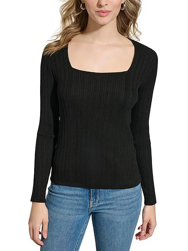 Womens Knit Ribbed Pullover Sweater Ribbed Striped Patterned