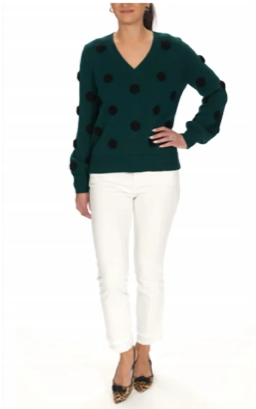 Wyla Sweater In Villa Green Tossed Crochet Flowers Lightweight Heavyweight Midweight